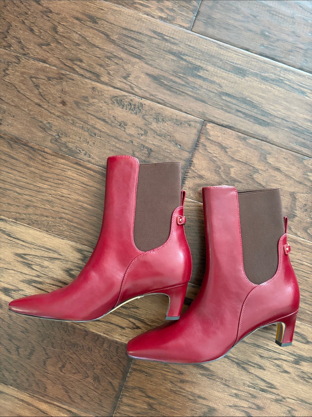 Tory Burch Red Leather Pointed-Toe Ankle Boots